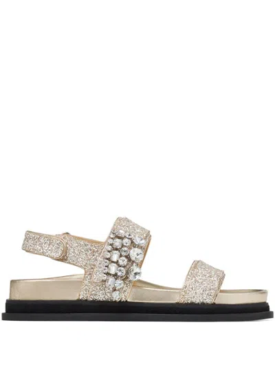 JIMMY CHOO JIMMY CHOO VERITY GLITTERED FLAT SANDALS WITH CRYSTAL EMBELLISHMENT