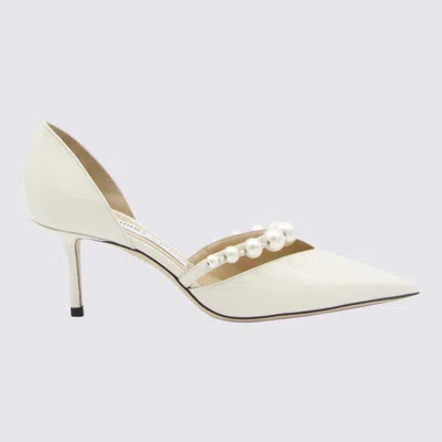 JIMMY CHOO WHITE LATTE LEATHER AURELIE PUMPS