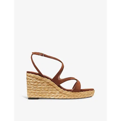 JIMMY CHOO WOMENS TAN AYLA 85 SUEDE AND RAFFIA WEDGE SANDALS EUR 36 / 3 UK