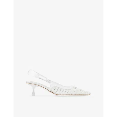 JIMMY CHOO WOMENS AMEL CRYSTAL-MESH HEELED SATIN PUMPS WHITE/CRYSTAL