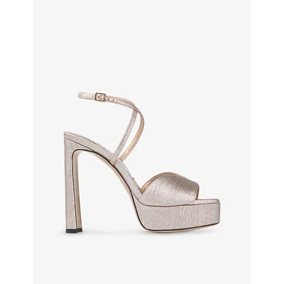 JIMMY CHOO WOMENS KARLI METALLIC-WOVEN PLATFORM HEELS MACA