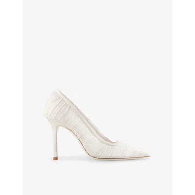 JIMMY CHOO WOMENS LOTTA 100 RUCHED TULLE HEELED PUMPS IVORY/IVORY