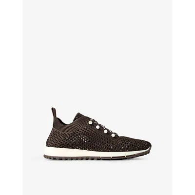 JIMMY CHOO WOMENS X COFFEE VELES PEARL-EMBELLISHED CROCHET-KNIT LOW-TOP TRAINERS EUR 39 / 6 UK