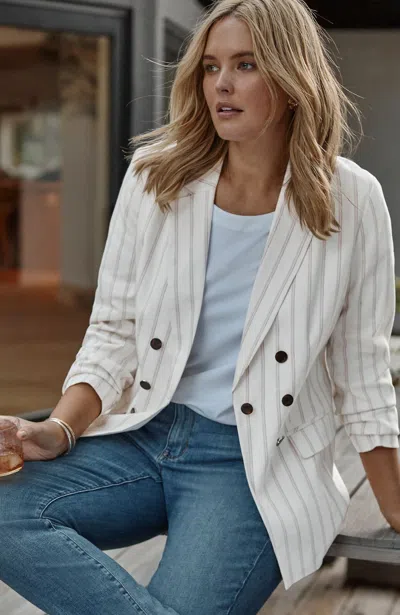 JJILL J.JILL LINEN-STRETCH DOUBLE-BREASTED BLAZER