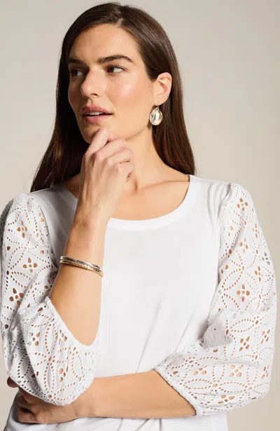 JJILL J.JILL MIXED-MEDIA EYELET-SLEEVES TOP
