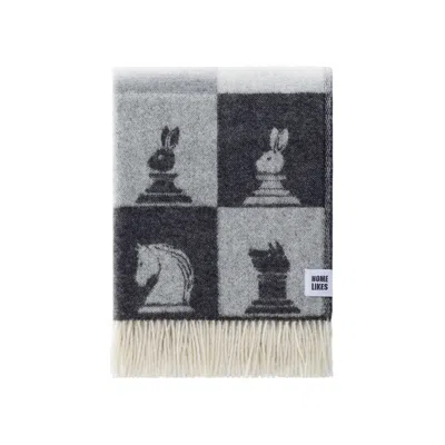 J.J.TEXTILE BLACK / GREY / BROWN NEUTRAL CHESS WOOL THROW