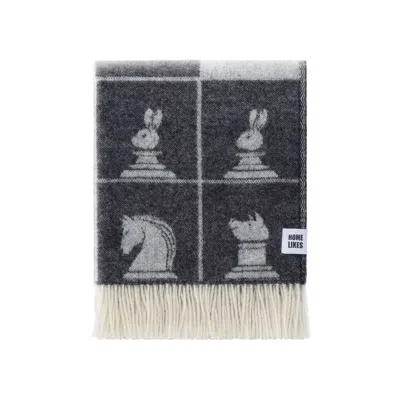 J.J.TEXTILE BLACK / WHITE MONOCHROME CHESS WOOL THROW