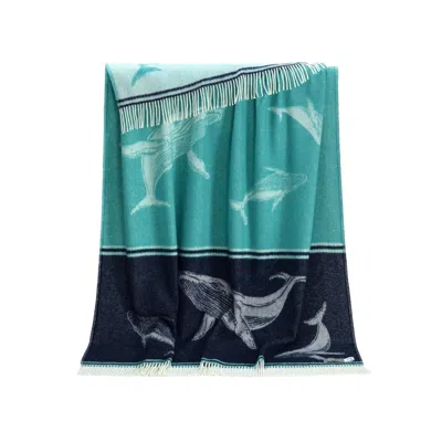 J.J.TEXTILE BLUE / GREEN / WHITE WHALE PURE MERINO WOOL THROW