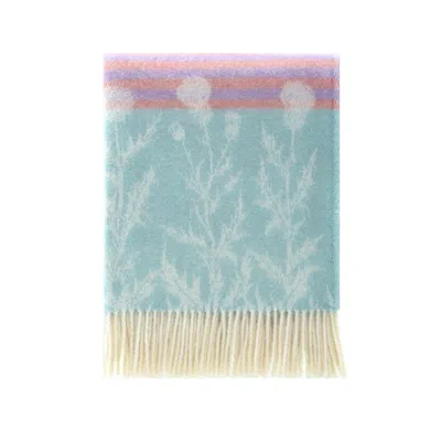 J.J.TEXTILE BLUE / PINK / PURPLE THISTLE PASTEL WOOL THROW