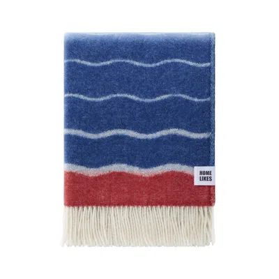 J.J.TEXTILE BLUE / RED / WHITE WAVES WOOL THROW