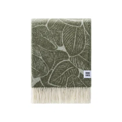 J.J.TEXTILE GREEN / WHITE GREEN LEAVES WOOL THROW