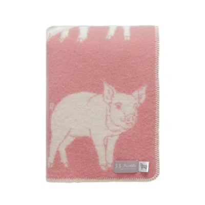 J.J.TEXTILE PINK / PURPLE PIGLET WOOL BLANKET