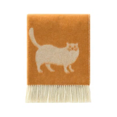 J.J.TEXTILE WHITE / ORANGE GINGER CAT WOOL THROW