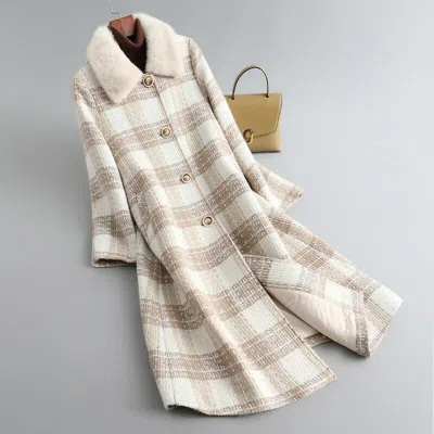 J.K.K 2021 NEU WINTER WOLLE MANTEL MIT ECHT PELZ KRAGEN DAMEN LANG WEICH JACKE 9ZY3752