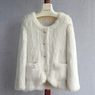 J.K.K GESTRICKT PELZJACKEN TASCHE DAMEN WINTER MANTEL WEICH OBERBEKLEIDUNG 93569