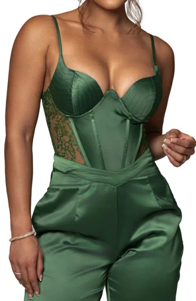 JLUXLABEL JLUXLABEL INCOMPARABLE LACE INSET SATIN BODYSUIT