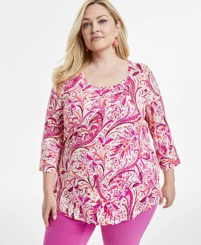 JM COLLECTION PLUS SIZE 3/4-SLEEVE TOP, EXCLUSIVELY AT MACY'S