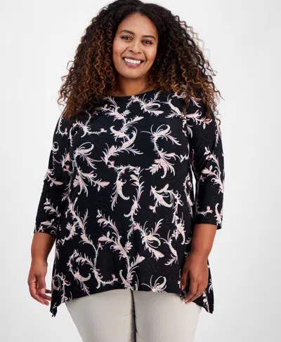 JM COLLECTION PLUS SIZE JACQUARD SWING TOP, EXCLUSIVELY AT MACY'S