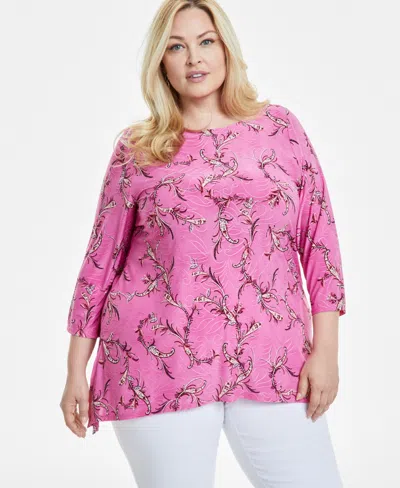 JM COLLECTION PLUS SIZE JACQUARD SWING TOP, EXCLUSIVELY AT MACY'S