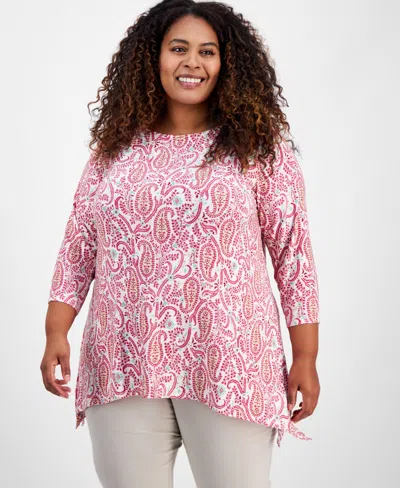 JM COLLECTION PLUS SIZE PRINTED JACQUARD SWING TOP, EXCLUSIVELY AT MACY'S