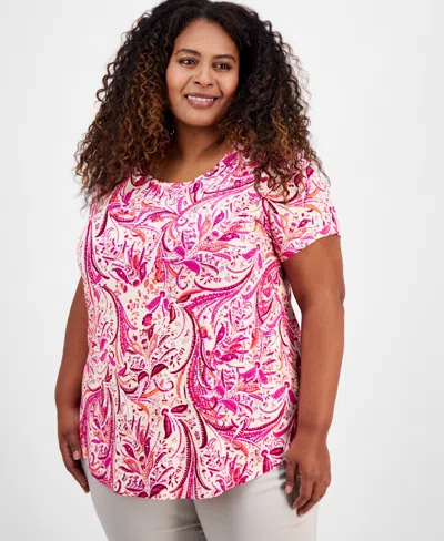 JM COLLECTION PLUS SIZE PRINTED SHORT-SLEEVE TOP, EXCLUSIVELY AT MACY'S