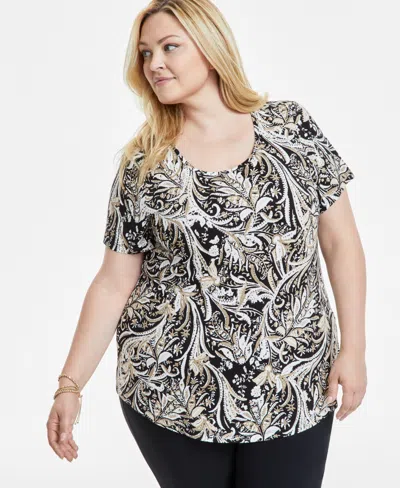 JM COLLECTION PLUS SIZE PRINTED SHORT-SLEEVE TOP, EXCLUSIVELY AT MACY'S