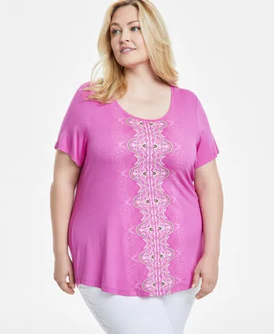 JM COLLECTION PLUS SIZE PRINTED SHORT SLEEVE TOP, EXCLUSIVELY AT MACY'S