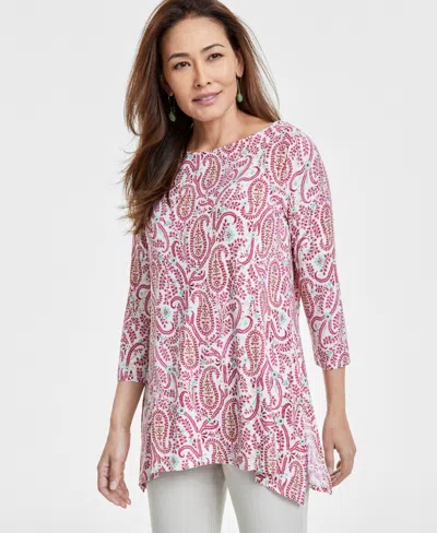 JM COLLECTION WOMEN'S PRINTED 3/4-SLEEVE HANDKERCHIEF-HEM TOP, EXCLUSIVELY AT MACY'S