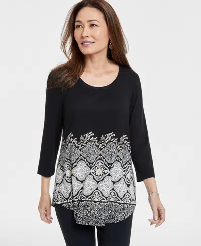 JM COLLECTION WOMEN'S PRINTED 3/4-SLEEVE TOP, EXCLUSIVELY AT MACY'S