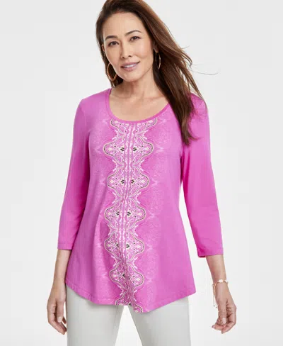 JM COLLECTION WOMEN'S PRINTED 3/4-SLEEVE TOP, EXCLUSIVELY AT MACY'S