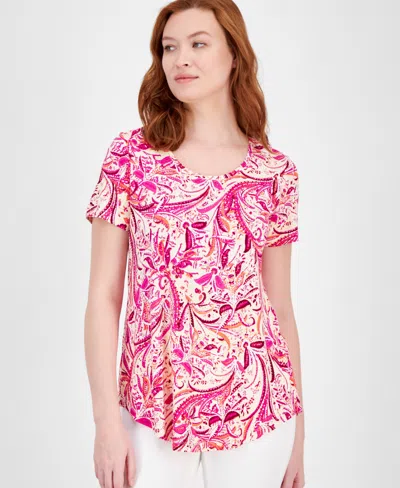 JM COLLECTION WOMEN'S PRINTED SHORT-SLEEVE TOP, EXCLUSIVELY AT MACY'S