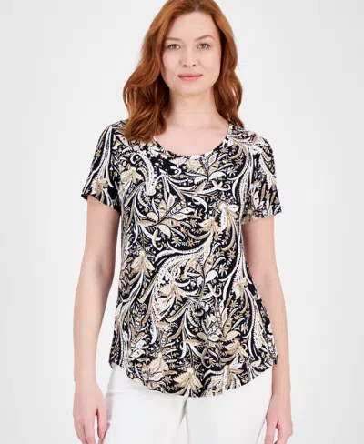 JM COLLECTION WOMEN'S PRINTED SHORT-SLEEVE TOP, EXCLUSIVELY AT MACY'S