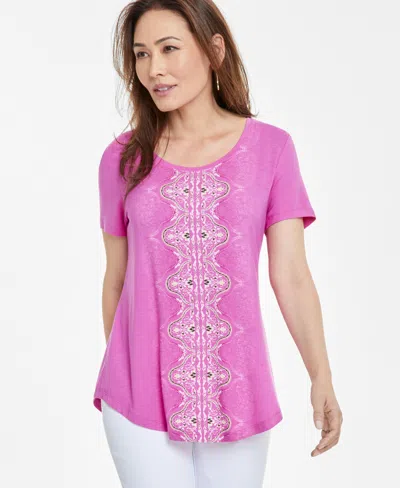 JM COLLECTION WOMEN'S PRINTED SHORT-SLEEVE TOP, EXCLUSIVELY AT MACY'S