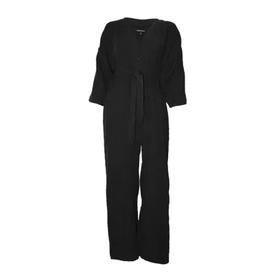JOELEEN TORVICK WOMEN'S WIDE LEG BUTTON DOWN BELTED JUMPSUIT - BLACK