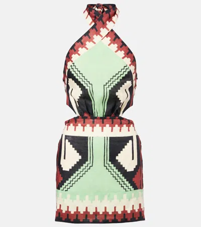 JOHANNA ORTIZ PRINTED HALTERNECK LINEN MINIDRESS