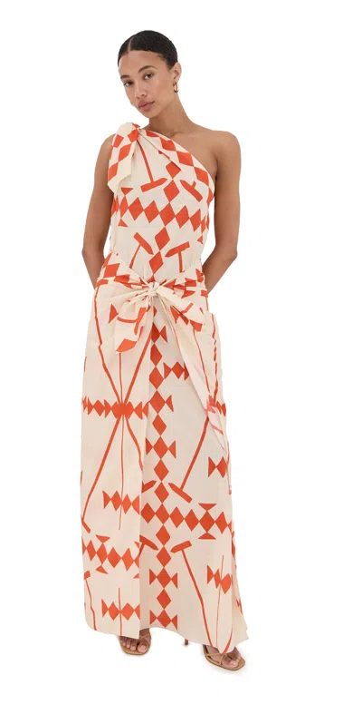 JOHANNA ORTIZ SEAWEED ANKLE DRESS ECRU/ORANGE