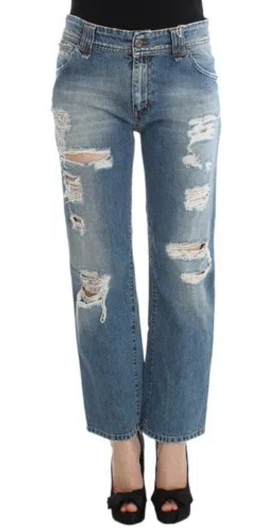 JOHN GALLIANO JOHN GALLIANO WOMEN BLUE WASH JEANS PANTS 100% COTTON DENIM BOYFRIEND TROUSERS
