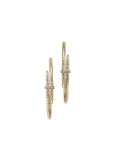 JOHN HARDY 14KT GOLD LARGE SPEAR DIAMOND HOOP EARRINGS