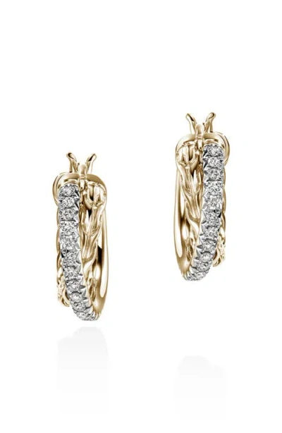 JOHN HARDY JOHN HARDY JH ESSENTIAL PAVÉ CROSSOVER HOOP EARRING, GOLD, DIAMONDS