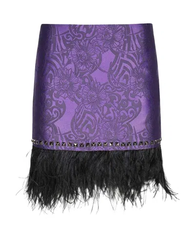 JOHN RICHMOND JACQUARD FEATHER-TRIMMED MINI SKIRT