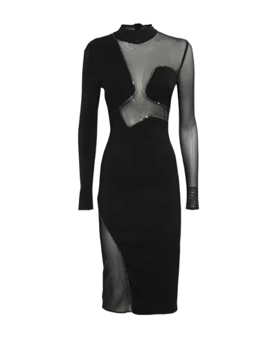 JOHN RICHMOND MESH-INSERT EMBELLISHED PARTY DRESS