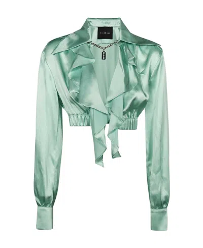 JOHN RICHMOND RUFFLED SILK CROPPED SHIRT