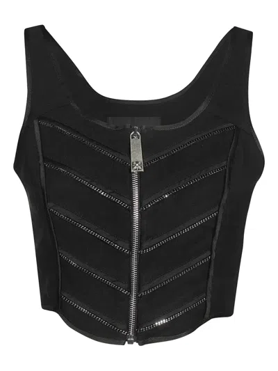 JOHN RICHMOND ZIP-FASTENING CHAIN-EMBELLISHED TOP