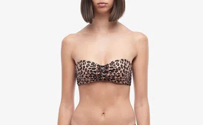 SIMKHAI JONATHAN SIMKHAI FRONT TWIST BIKINI TOP WOMEN LARGE LEOPARD PRINT STRETCH JDM044 (BROWN,REGULAR,L)