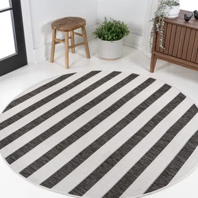 JONATHAN Y AVEIRO WIDE STRIPE INDOOR/OUTDOOR ROUND AREA RUG