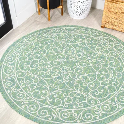 JONATHAN Y JONATHAN Y CHARLESTON VINTAGE FILIGREE TEXTURED WEAVE INDOOR/OUTDOOR ROUND AREA RUG