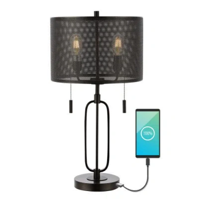 JONATHAN Y JONATHAN Y HANK 27" 2-LIGHT INDUSTRIAL FARMHOUSE IRON LED TABLE LAMP WITH USB CHARGING PORT, OIL RUB