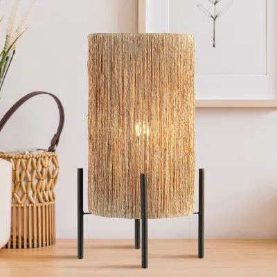 JONATHAN Y KAI 16.5" COASTAL MINIMALIST RATTAN LED TABLE LAMP