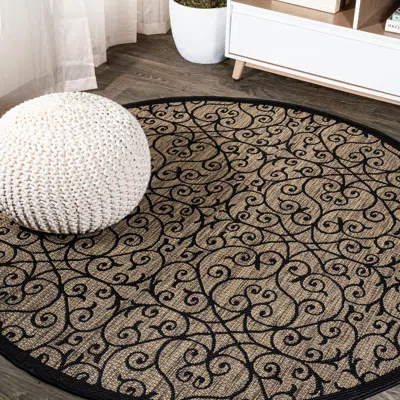 JONATHAN Y JONATHAN Y MADRID VINTAGE FILIGREE TEXTURED WEAVE INDOOR/OUTDOOR ROUND AREA RUG