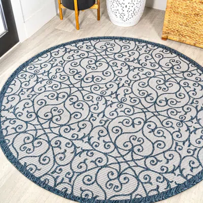 JONATHAN Y JONATHAN Y MADRID VINTAGE FILIGREE TEXTURED WEAVE INDOOR/OUTDOOR ROUND AREA RUG